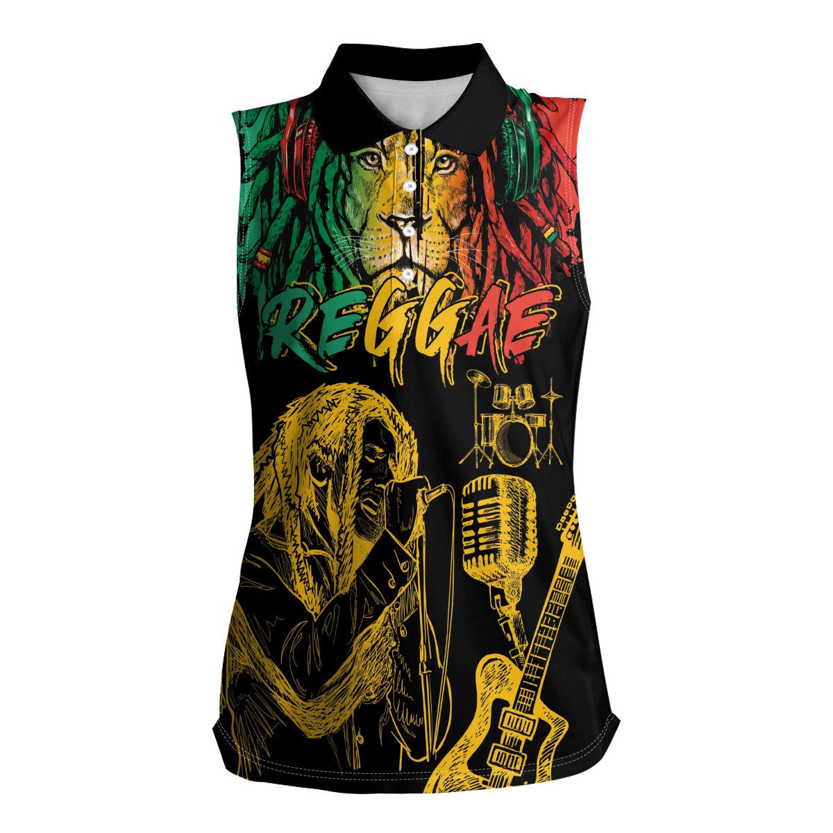International Reggae Day Women Sleeveless Polo Shirt Rastafarian Lion and B-Marley Passion - Wonder Print Shop