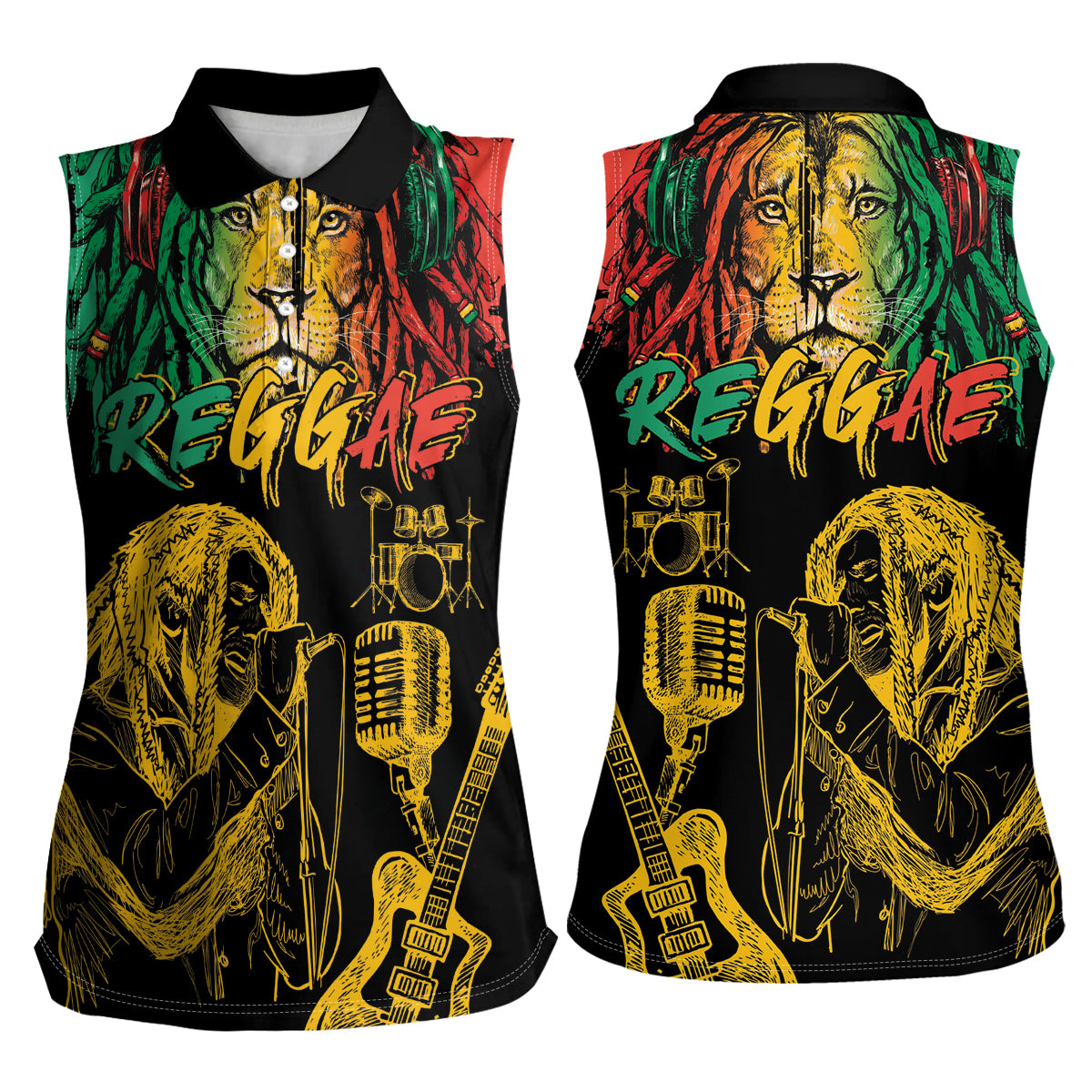 International Reggae Day Women Sleeveless Polo Shirt Rastafarian Lion and B-Marley Passion - Wonder Print Shop