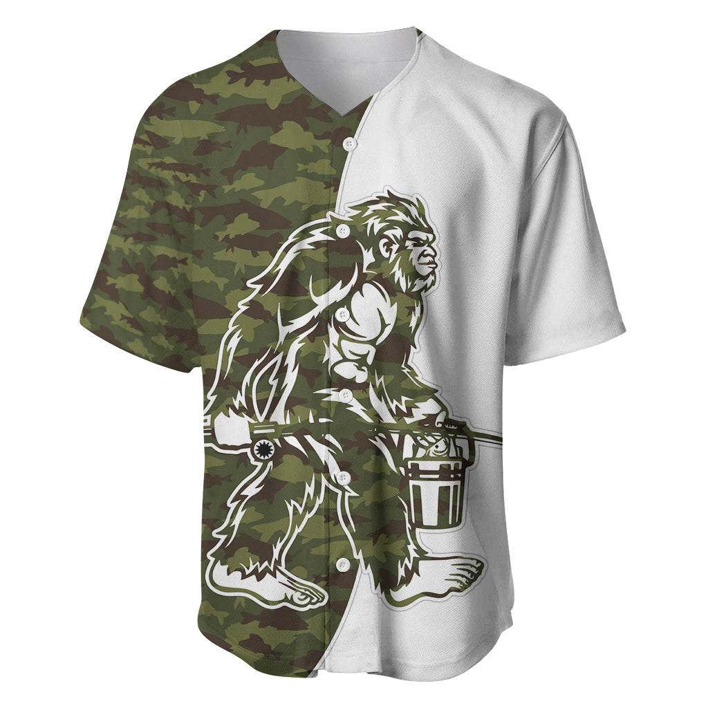 Funny Bigfoot Green Military Texture Fish Baseball Jersey - Wonder Print Shop