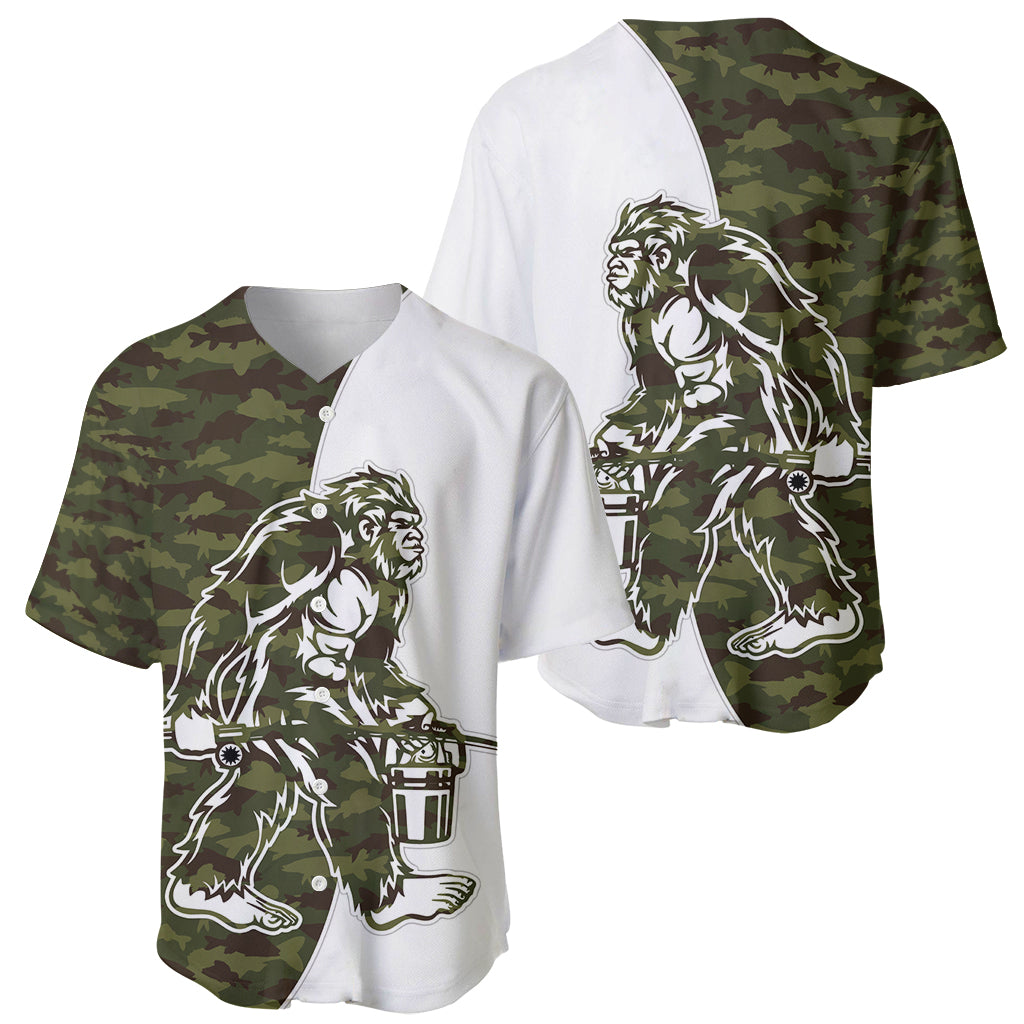 Funny Bigfoot Green Military Texture Fish Baseball Jersey - Wonder Print Shop