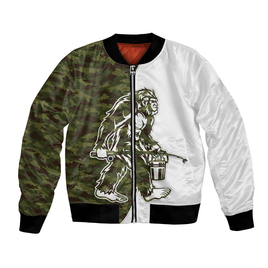 Funny Bigfoot Green Military Texture Fish Bomber Jacket - Wonder Print Shop