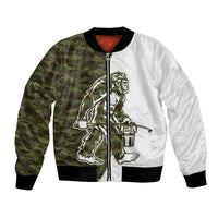 Funny Bigfoot Green Military Texture Fish Bomber Jacket - Wonder Print Shop