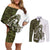 Funny Bigfoot Green Military Texture Fish Couples Matching Off Shoulder Short Dress and Long Sleeve Button Shirt - Wonder Print Shop