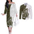 Funny Bigfoot Green Military Texture Fish Couples Matching Off The Shoulder Long Sleeve Dress and Long Sleeve Button Shirt