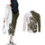 Funny Bigfoot Green Military Texture Fish Couples Matching Off The Shoulder Long Sleeve Dress and Long Sleeve Button Shirt