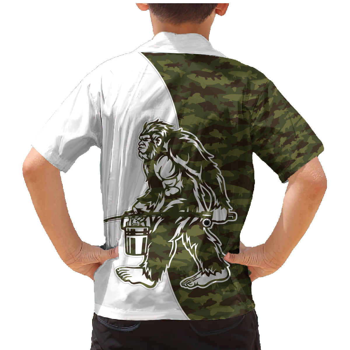 Funny Bigfoot Green Military Texture Fish Family Matching Mermaid Dress and Hawaiian Shirt - Wonder Print Shop