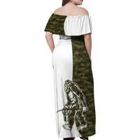 Funny Bigfoot Green Military Texture Fish Family Matching Off Shoulder Maxi Dress and Hawaiian Shirt - Wonder Print Shop