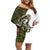 Funny Bigfoot Green Military Texture Fish Family Matching Off Shoulder Short Dress and Hawaiian Shirt - Wonder Print Shop