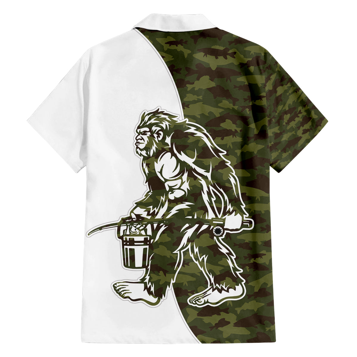 Funny Bigfoot Green Military Texture Fish Family Matching Summer Maxi Dress and Hawaiian Shirt - Wonder Print Shop