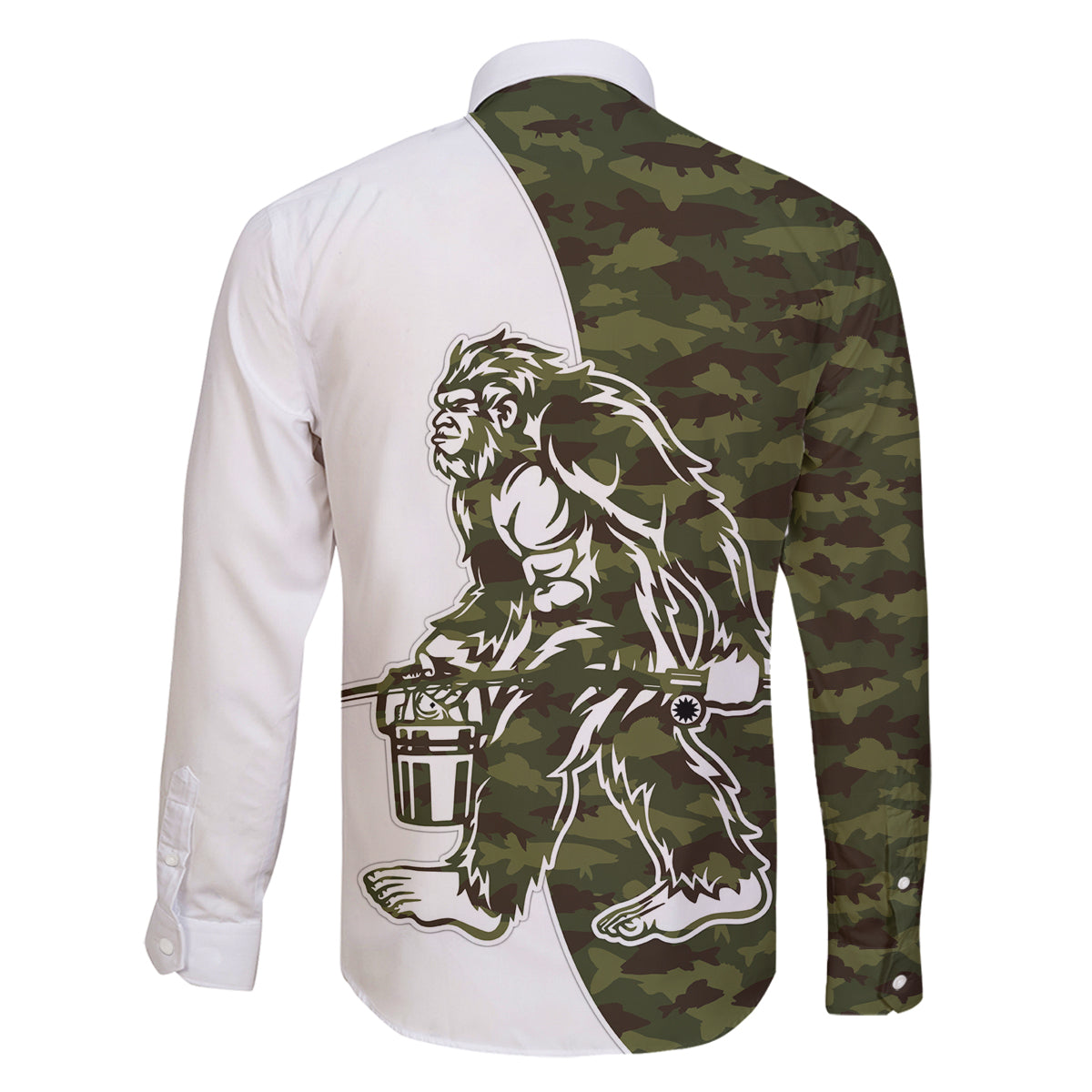 Funny Bigfoot Green Military Texture Fish Family Matching Summer Maxi Dress and Hawaiian Shirt - Wonder Print Shop
