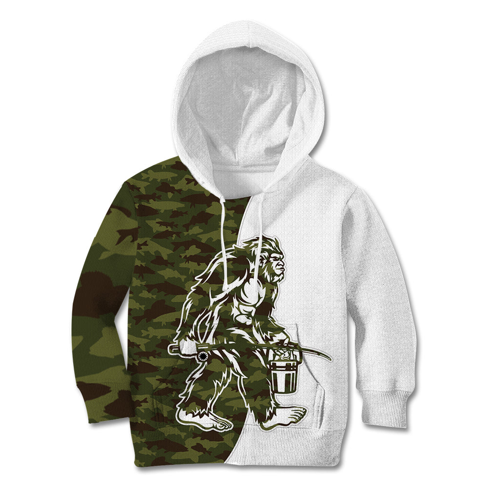 Funny Bigfoot Green Military Texture Fish Kid Hoodie - Wonder Print Shop