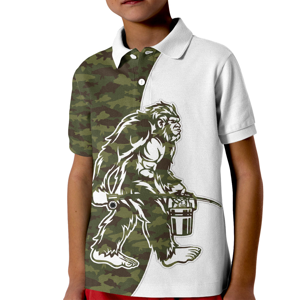 Funny Bigfoot Green Military Texture Fish Kid Polo Shirt - Wonder Print Shop