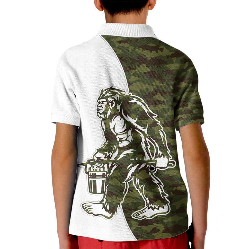 Funny Bigfoot Green Military Texture Fish Kid Polo Shirt - Wonder Print Shop