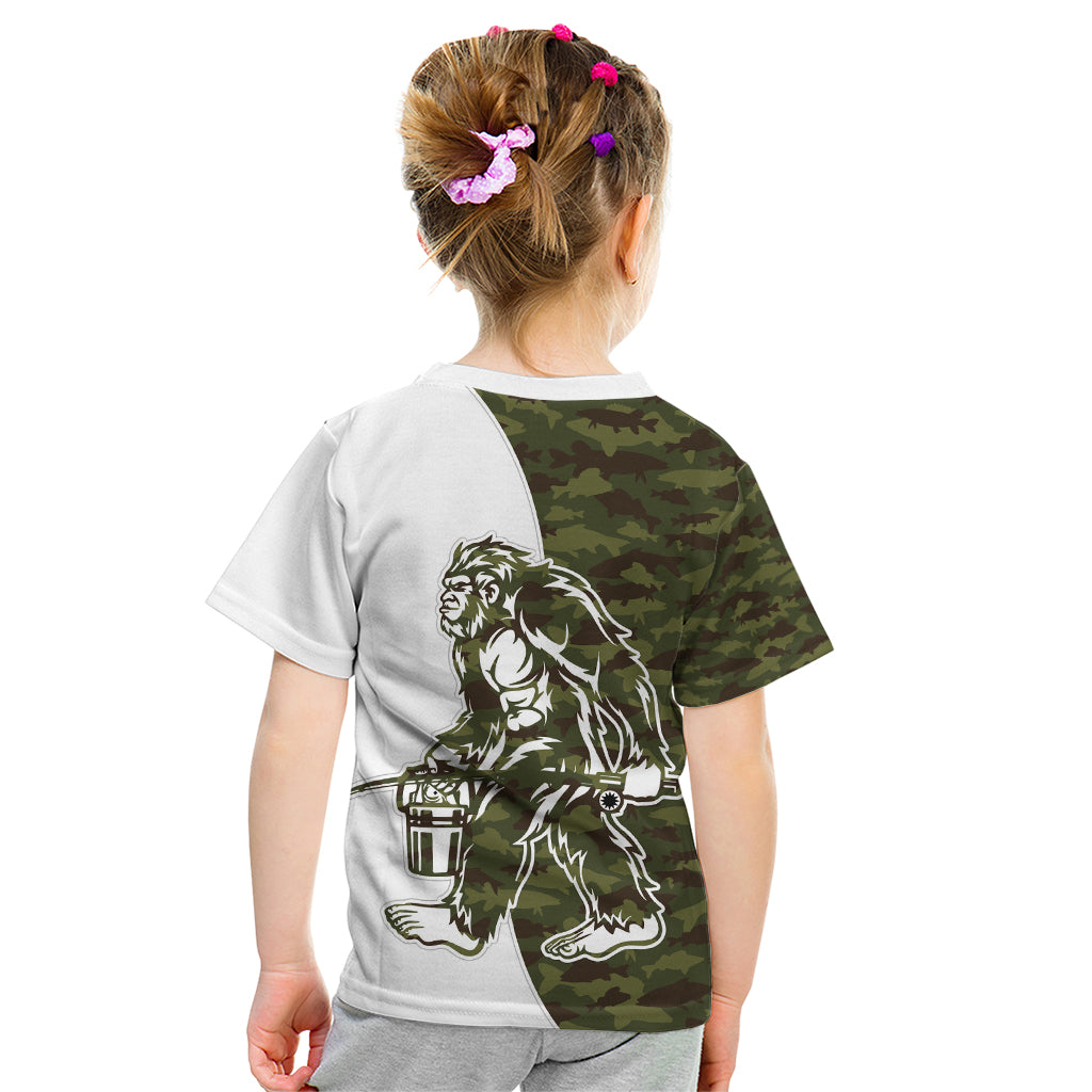 Funny Bigfoot Green Military Texture Fish Kid T Shirt - Wonder Print Shop