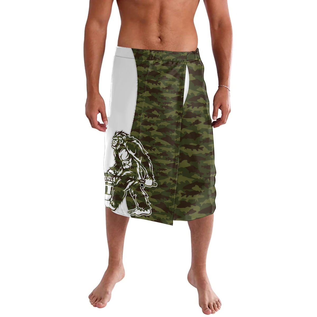 Funny Bigfoot Green Military Texture Fish Lavalava - Wonder Print Shop