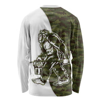 Funny Bigfoot Green Military Texture Fish Long Sleeve Shirt - Wonder Print Shop