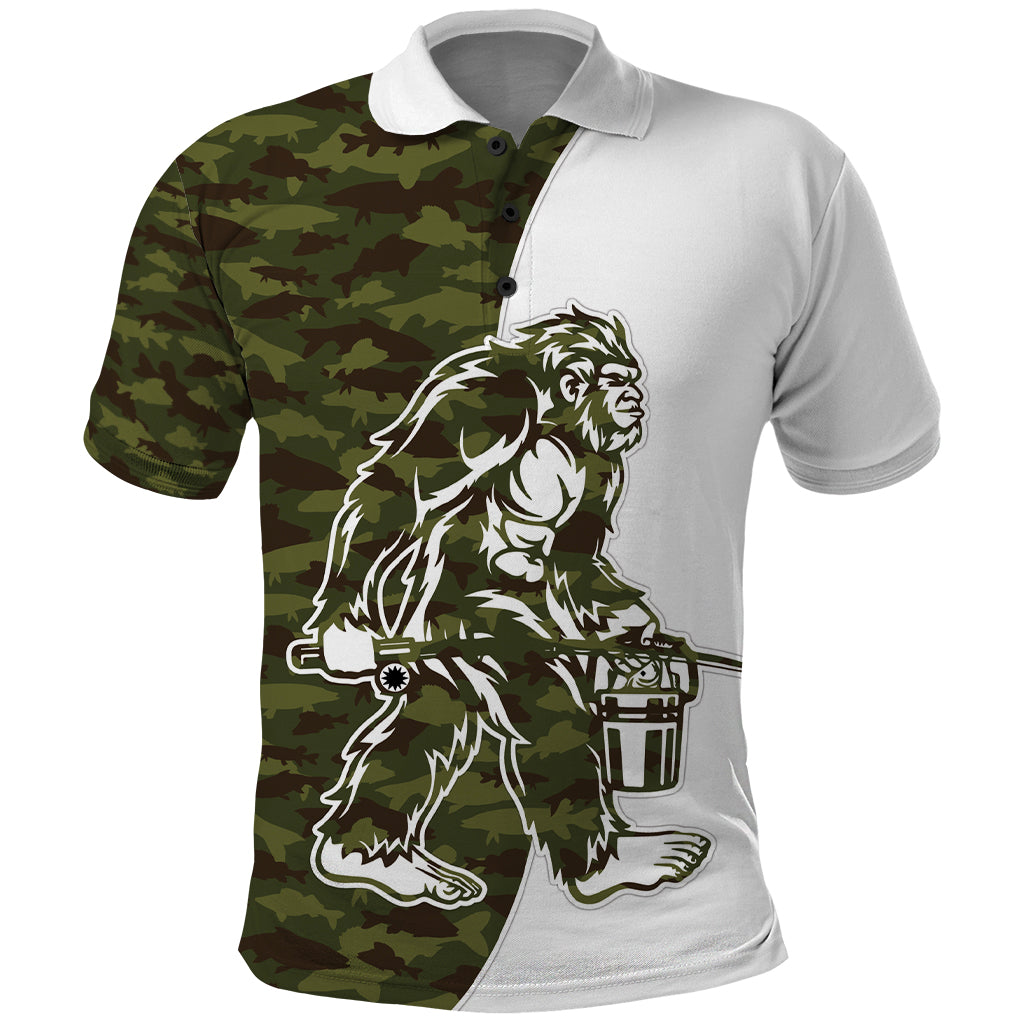 Funny Bigfoot Green Military Texture Fish Polo Shirt - Wonder Print Shop
