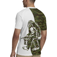 Funny Bigfoot Green Military Texture Fish Rugby Jersey - Wonder Print Shop