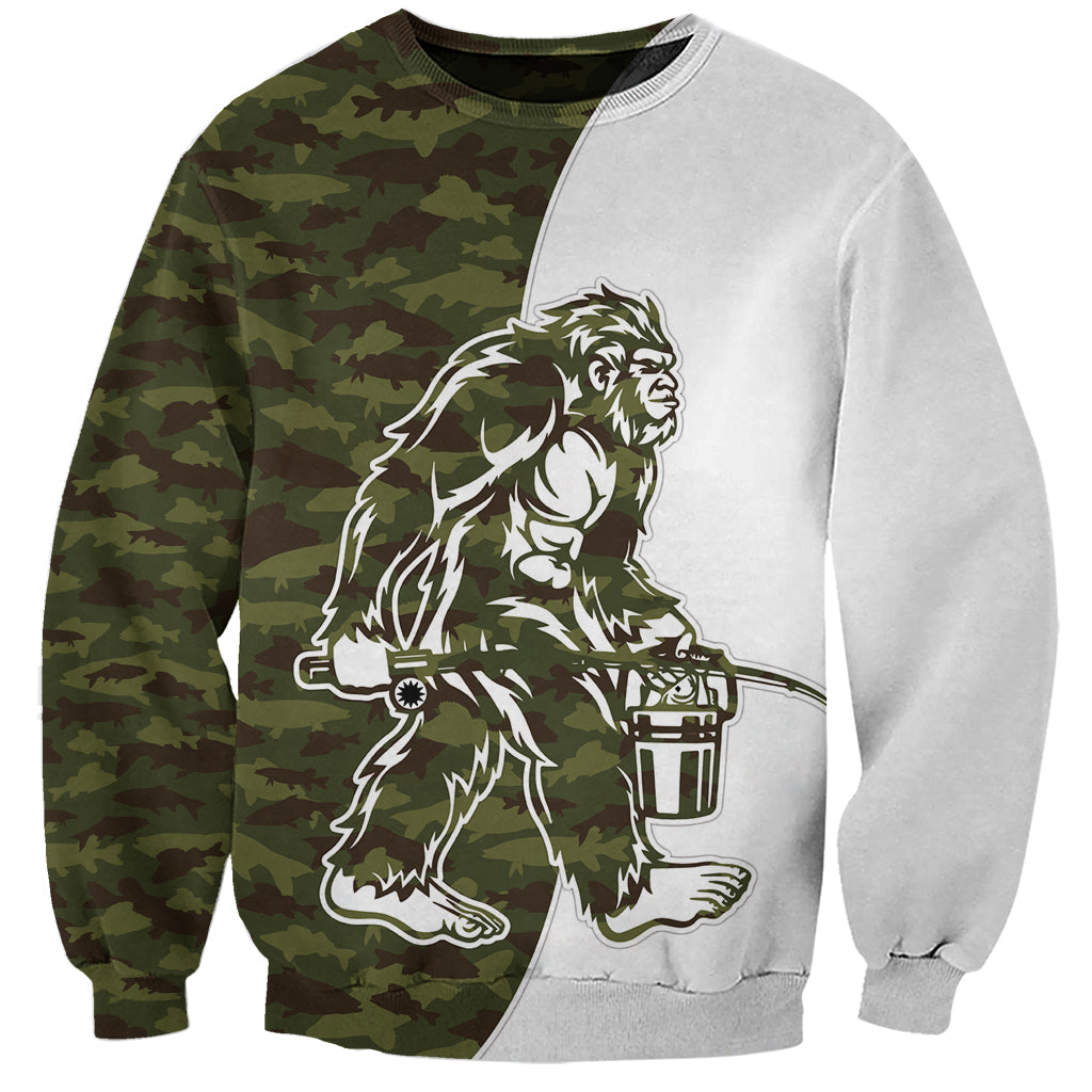 Funny Bigfoot Green Military Texture Fish Sweatshirt - Wonder Print Shop