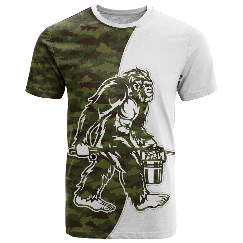 Funny Bigfoot Green Military Texture Fish T Shirt - Wonder Print Shop