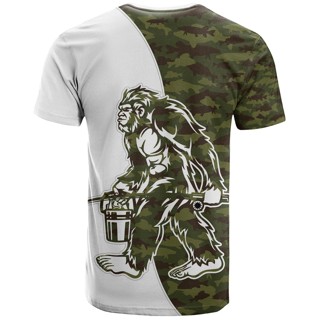 Funny Bigfoot Green Military Texture Fish T Shirt - Wonder Print Shop