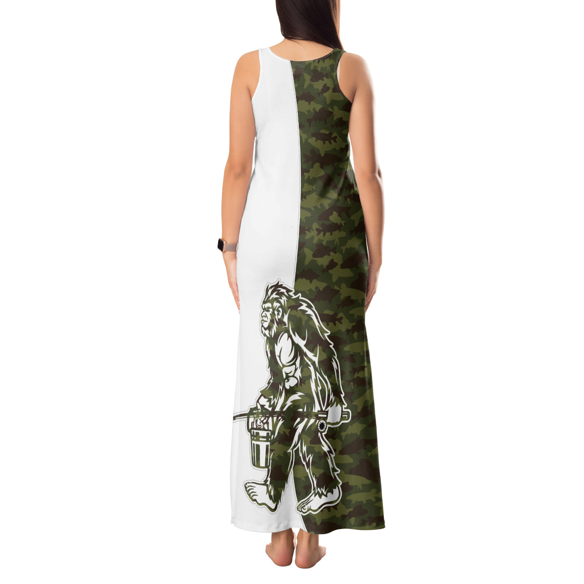 Funny Bigfoot Green Military Texture Fish Tank Maxi Dress - Wonder Print Shop