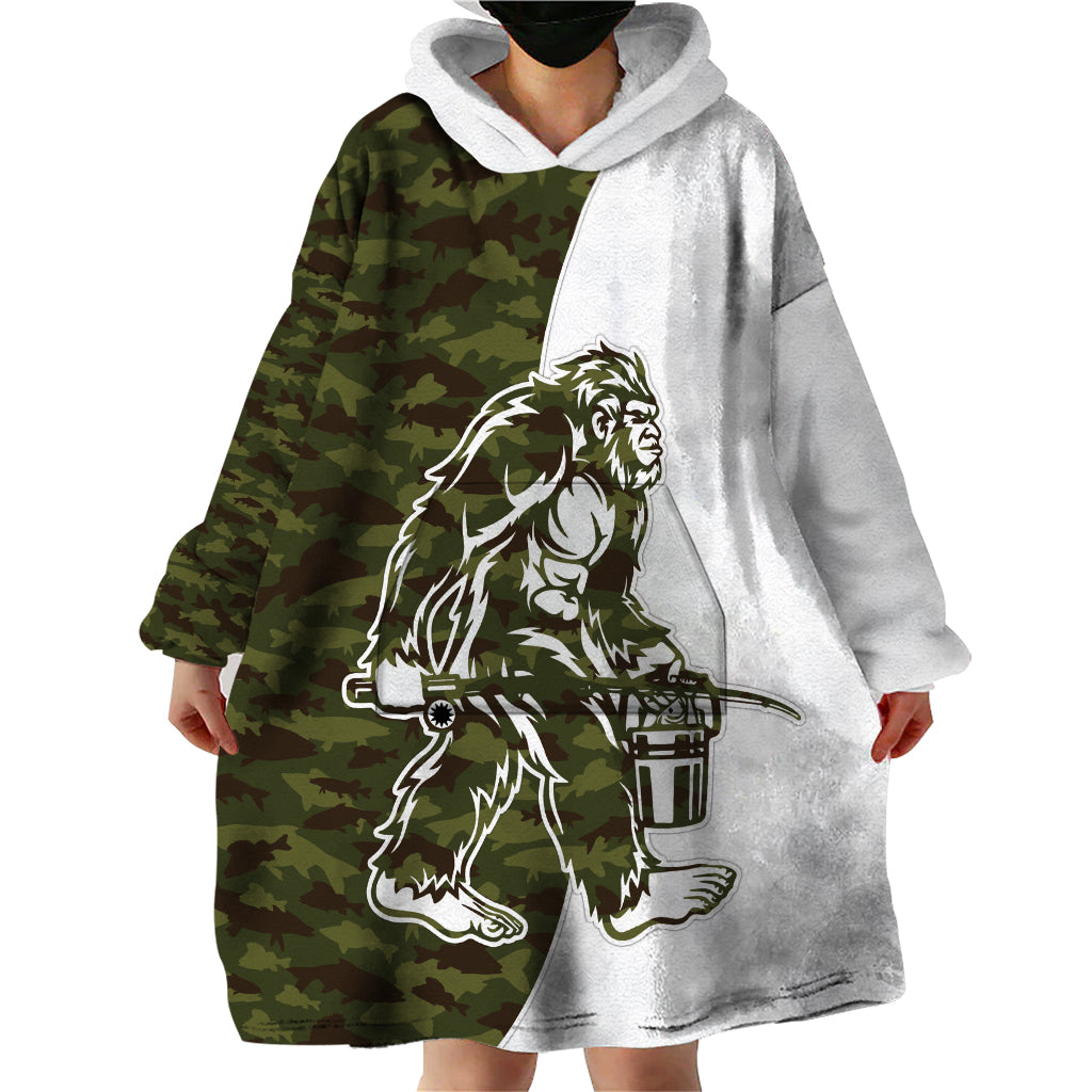 Funny Bigfoot Green Military Texture Fish Wearable Blanket Hoodie - Wonder Print Shop