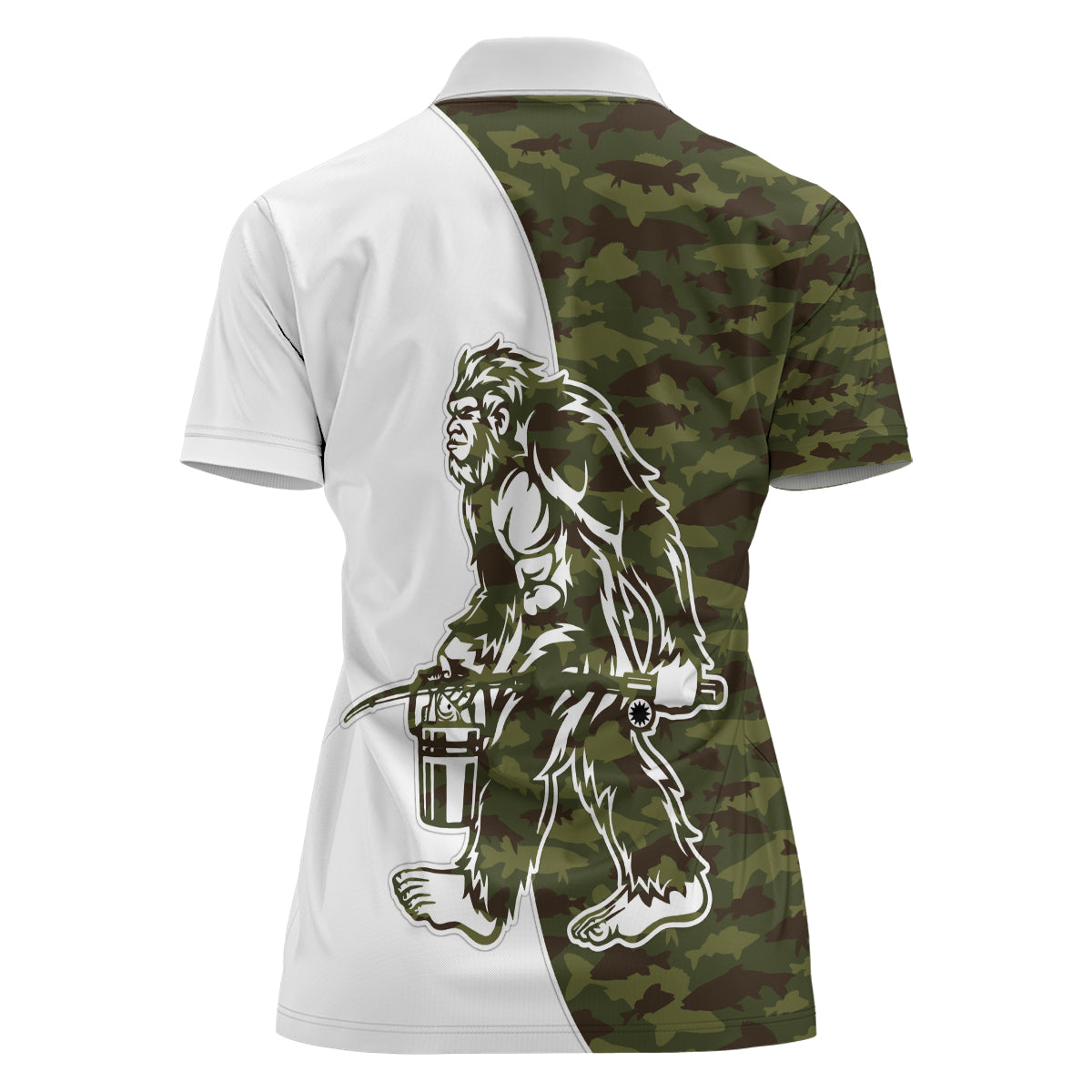 Funny Bigfoot Green Military Texture Fish Women Polo Shirt - Wonder Print Shop