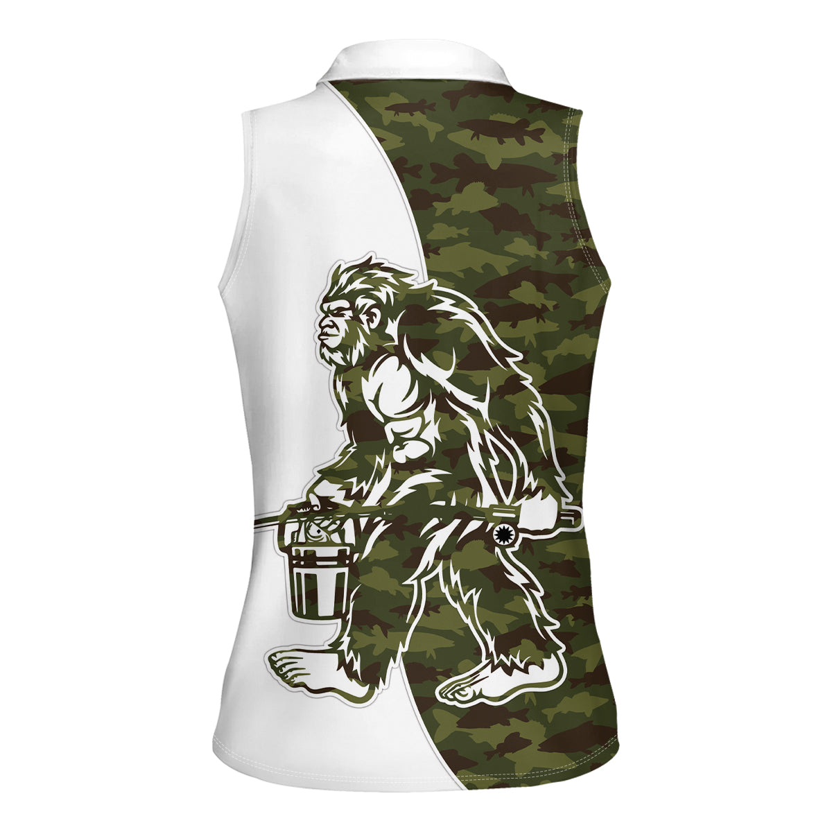 Funny Bigfoot Green Military Texture Fish Women Sleeveless Polo Shirt - Wonder Print Shop
