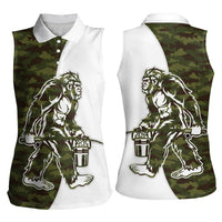 Funny Bigfoot Green Military Texture Fish Women Sleeveless Polo Shirt - Wonder Print Shop