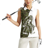 Funny Bigfoot Green Military Texture Fish Women Sleeveless Polo Shirt - Wonder Print Shop