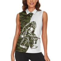 Funny Bigfoot Green Military Texture Fish Women Sleeveless Polo Shirt - Wonder Print Shop