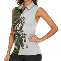 Funny Bigfoot Green Military Texture Fish Women Sleeveless Polo Shirt - Wonder Print Shop