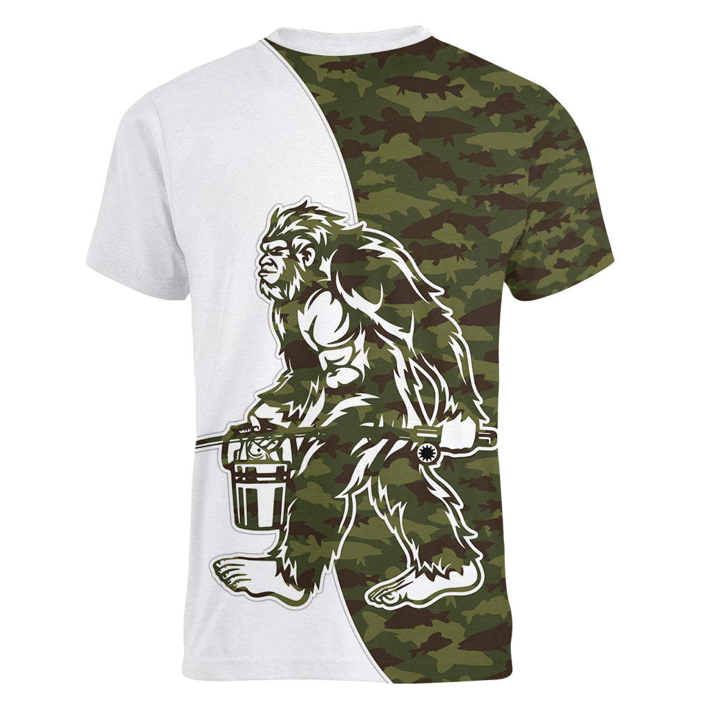 Funny Bigfoot Green Military Texture Fish Women V-Neck T-Shirt - Wonder Print Shop