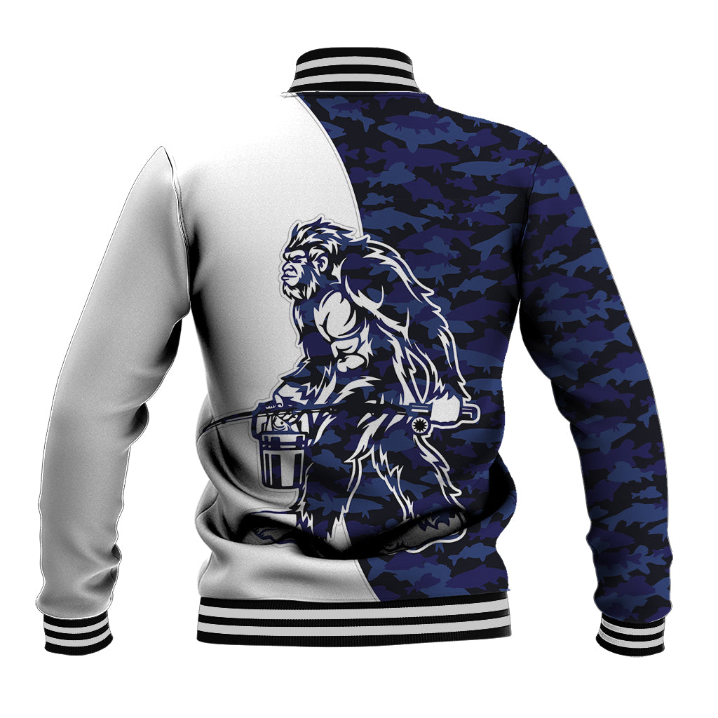 Funny Bigfoot Blue Military Texture Fish Baseball Jacket - Wonder Print Shop