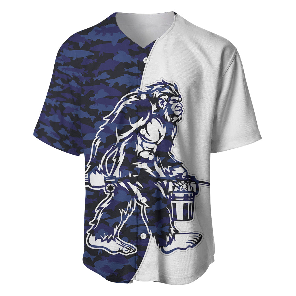 Funny Bigfoot Blue Military Texture Fish Baseball Jersey - Wonder Print Shop