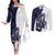 Funny Bigfoot Blue Military Texture Fish Couples Matching Off The Shoulder Long Sleeve Dress and Long Sleeve Button Shirt