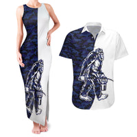 Funny Bigfoot Blue Military Texture Fish Couples Matching Tank Maxi Dress and Hawaiian Shirt - Wonder Print Shop