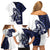 Funny Bigfoot Blue Military Texture Fish Family Matching Off Shoulder Short Dress and Hawaiian Shirt - Wonder Print Shop