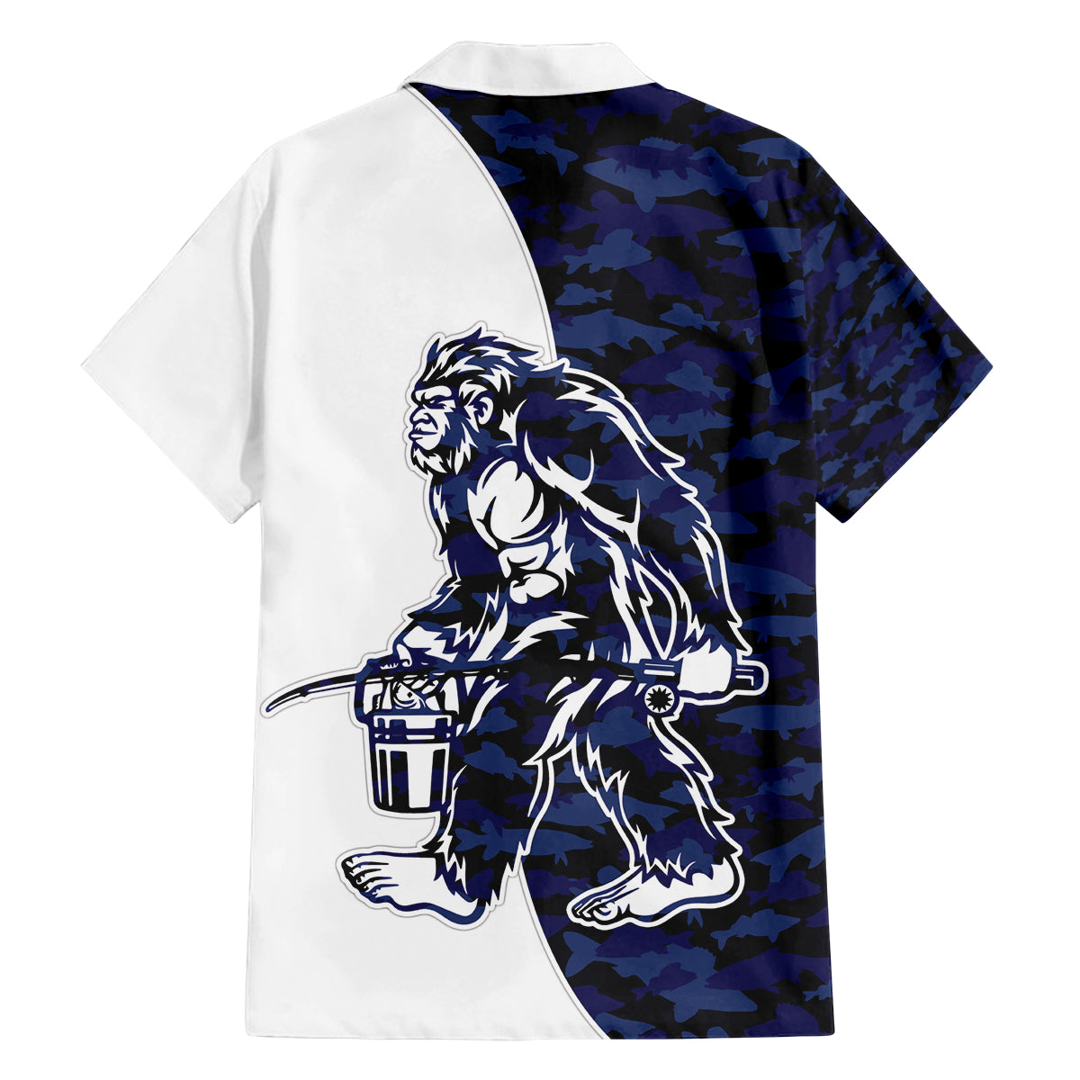 Funny Bigfoot Blue Military Texture Fish Family Matching Puletasi and Hawaiian Shirt - Wonder Print Shop