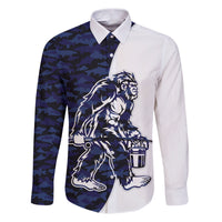 Funny Bigfoot Blue Military Texture Fish Family Matching Puletasi and Hawaiian Shirt - Wonder Print Shop
