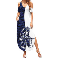 Funny Bigfoot Blue Military Texture Fish Family Matching Summer Maxi Dress and Hawaiian Shirt - Wonder Print Shop