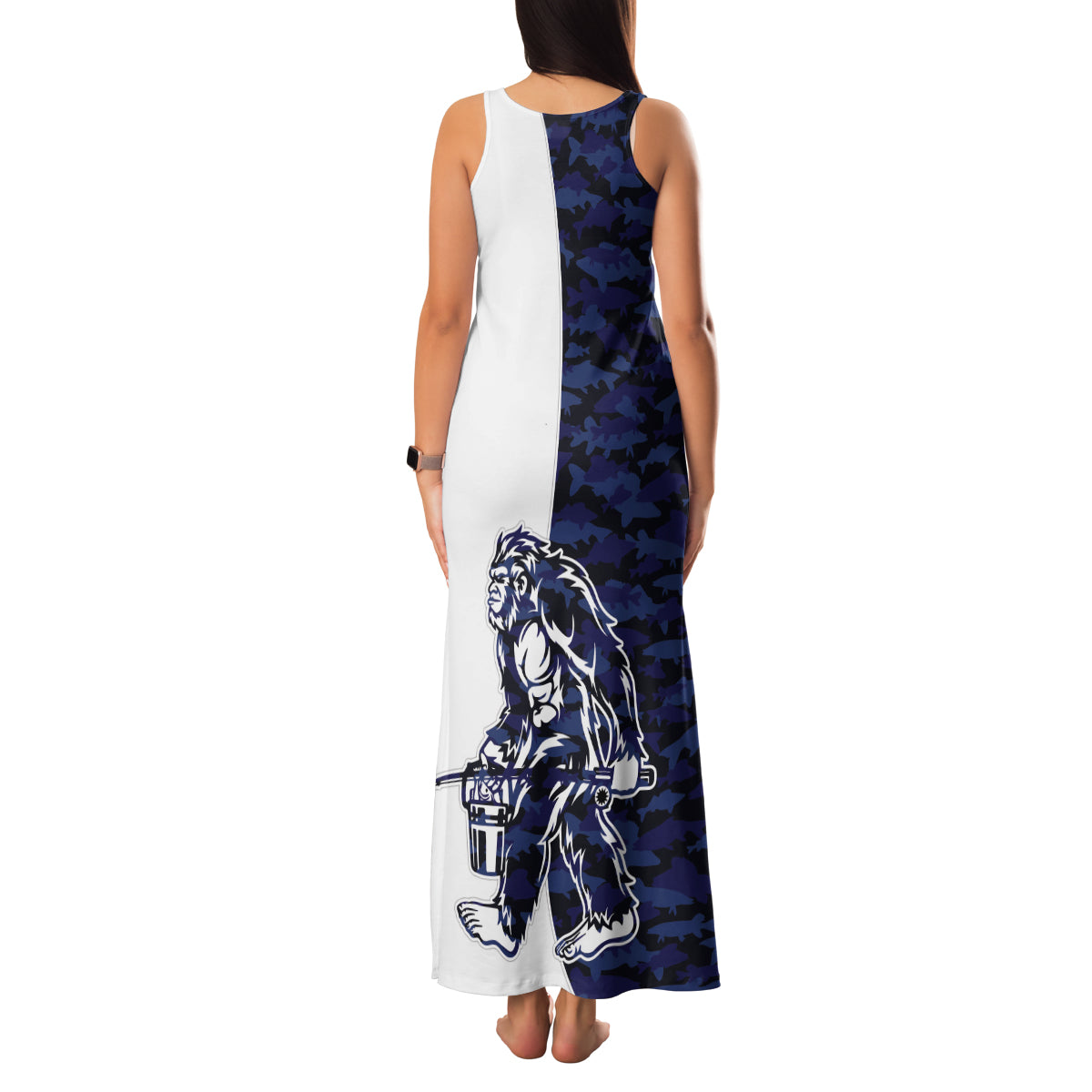 Funny Bigfoot Blue Military Texture Fish Family Matching Tank Maxi Dress and Hawaiian Shirt - Wonder Print Shop