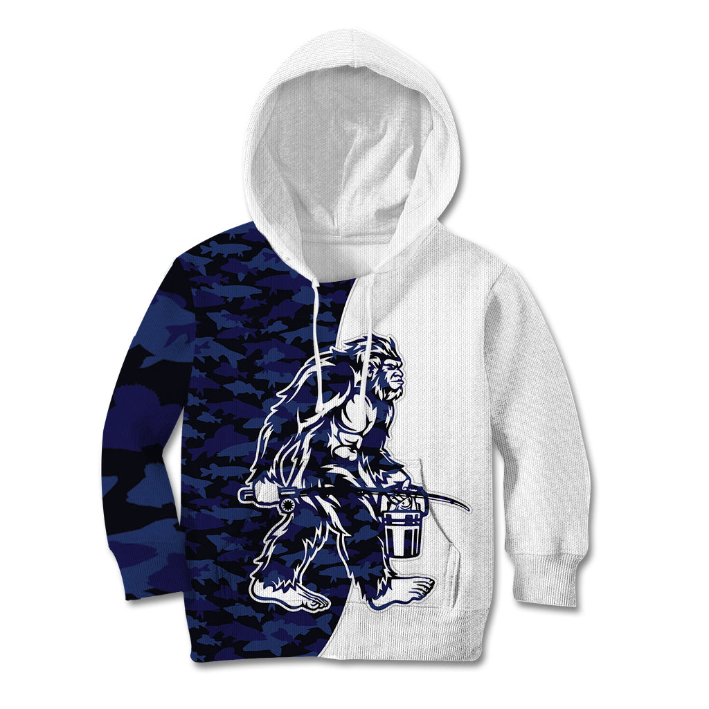 Funny Bigfoot Blue Military Texture Fish Kid Hoodie - Wonder Print Shop