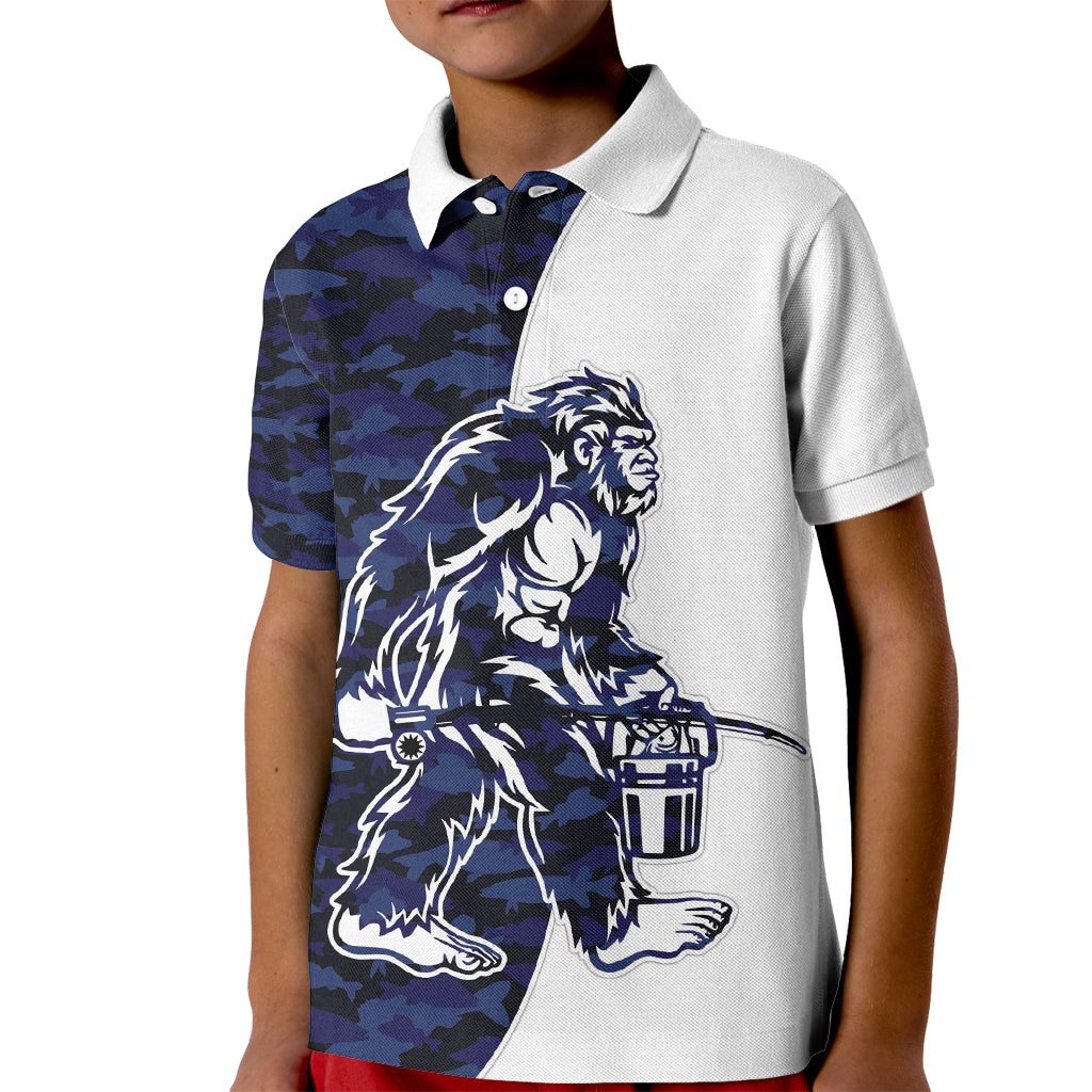 Funny Bigfoot Blue Military Texture Fish Kid Polo Shirt - Wonder Print Shop