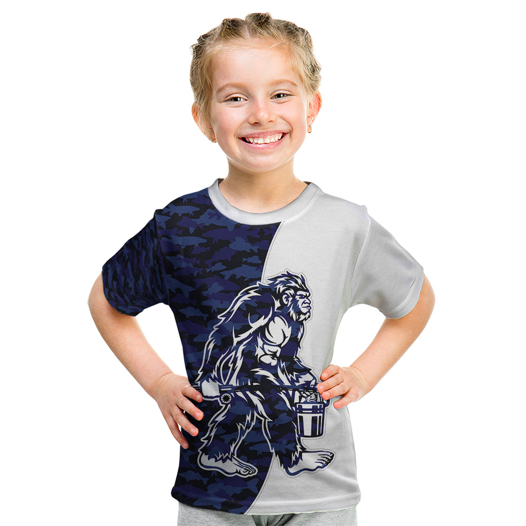 Funny Bigfoot Blue Military Texture Fish Kid T Shirt - Wonder Print Shop