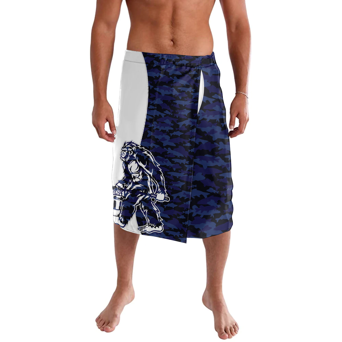Funny Bigfoot Blue Military Texture Fish Lavalava - Wonder Print Shop