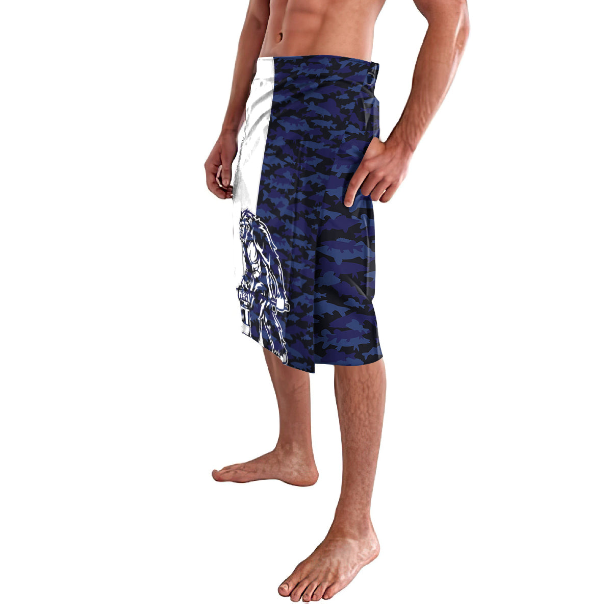 Funny Bigfoot Blue Military Texture Fish Lavalava - Wonder Print Shop