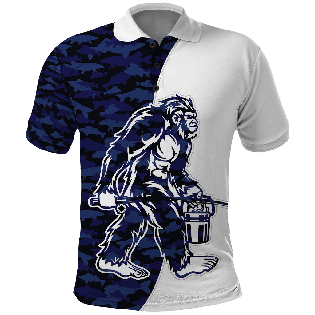 Funny Bigfoot Blue Military Texture Fish Polo Shirt - Wonder Print Shop