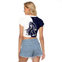 Funny Bigfoot Blue Military Texture Fish Raglan Cropped T Shirt - Wonder Print Shop